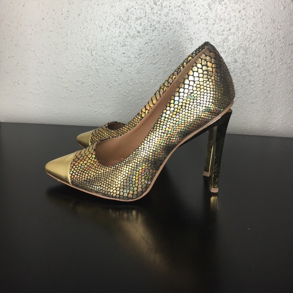 gold iridescent heels